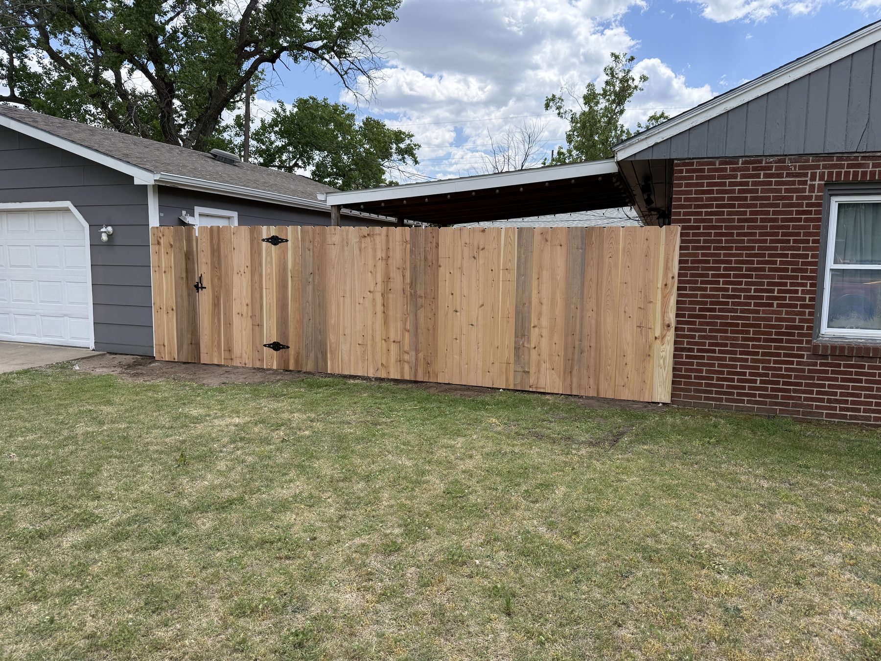 Privacy fence viewed from inside the yard